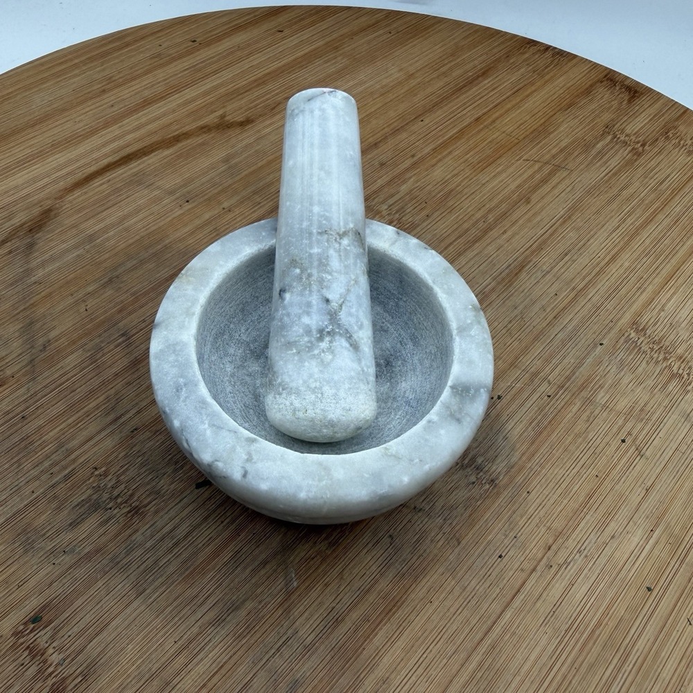 Vintage White/Gray Marble Mortar & Pestle Apothecary Herb Grinder 4.5"wide